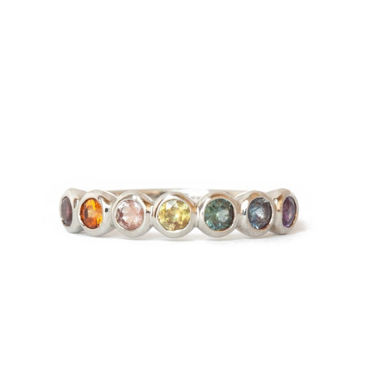 The Seven Stone Rainbow Ring (Ready to ship in 14K Palladium white gold size 7) - W.R. Metalarts