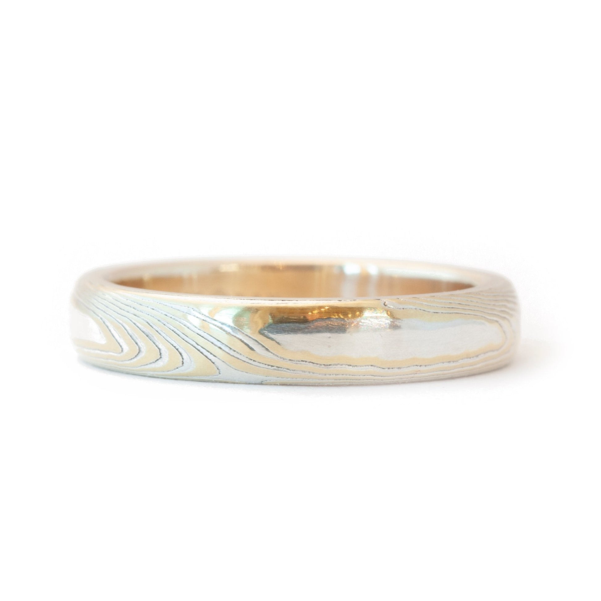 The Bi-Metal Mokume Gane Yellow Gold Band (Ready to ship in 3mm width with a 14K yellow gold liner size 7) - W.R. Metalarts