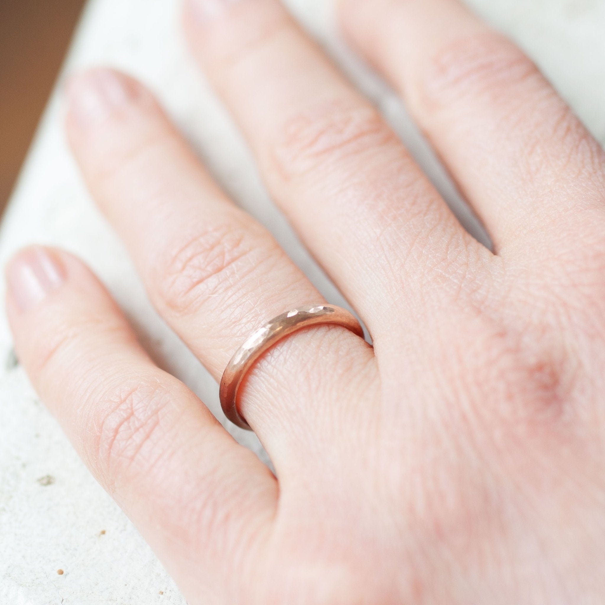 Hammered Simple Rose Gold Wedding Band Ethical Jewelry W R Metalarts   The Rose Gold Hammered Band 483859 